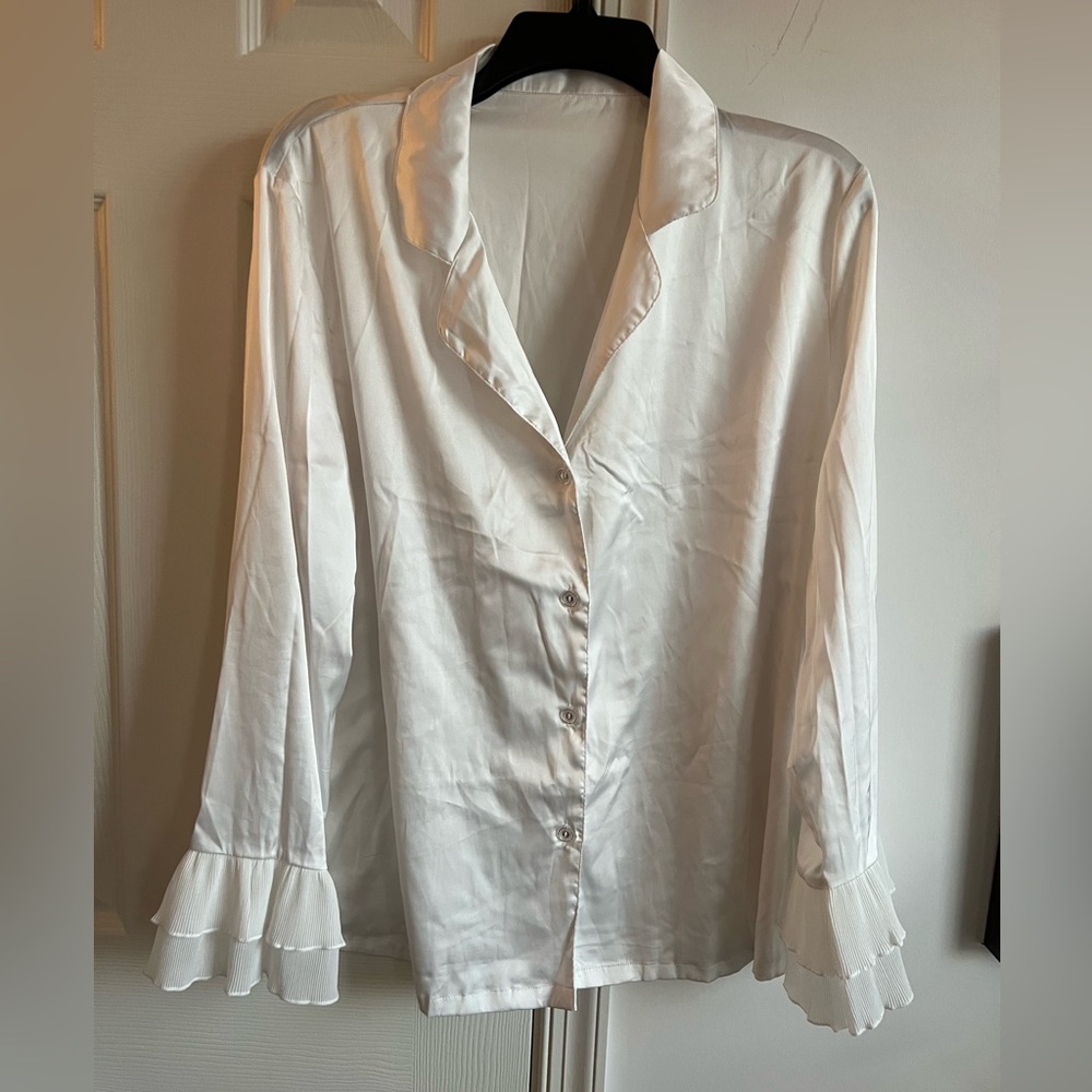 Ekouaer white sateen pajama loungewear set L white